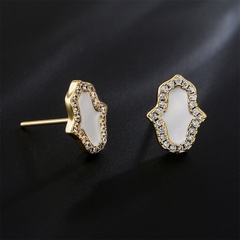 Fashion oil-dropping palm copper-plated 18K gold micro-inlaid zircon stud copper earrings