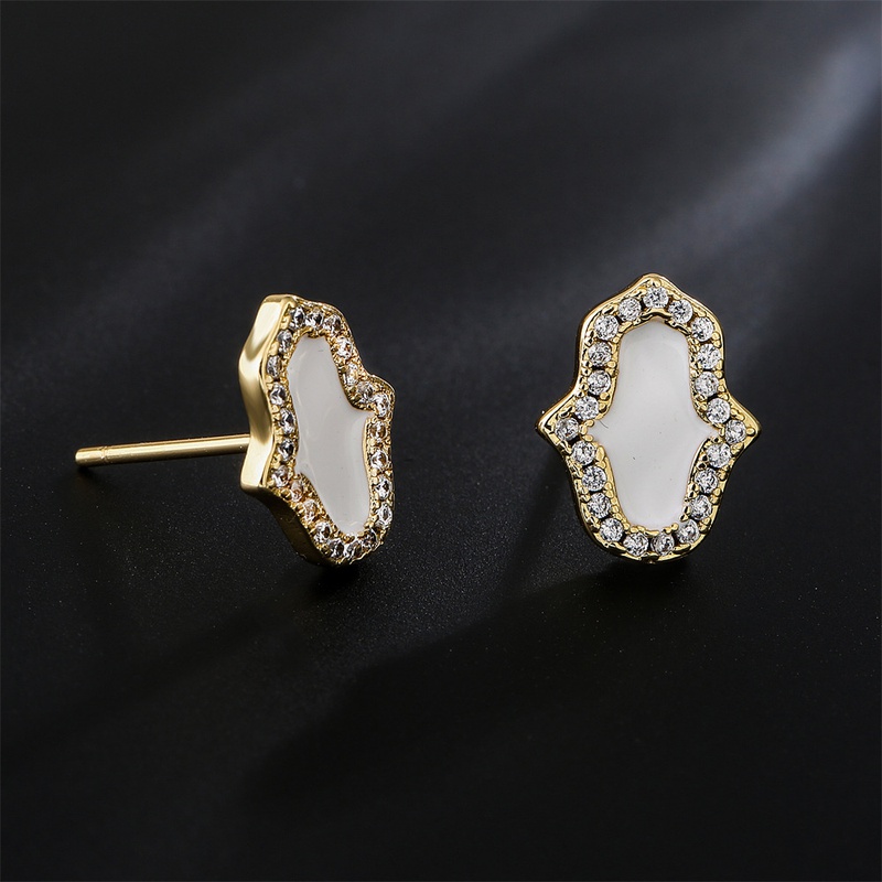 Fashion oildropping palm copperplated 18K gold microinlaid zircon stud copper earrings