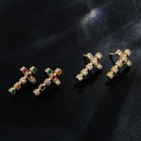 Fashion copper 18K gold threedimensional cross zircon earrings female new studpicture6