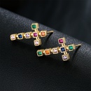Fashion copper 18K gold threedimensional cross zircon earrings female new studpicture8