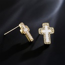 Fashion oil drop copper plated 18K gold microset zircon cross earrings femalepicture6