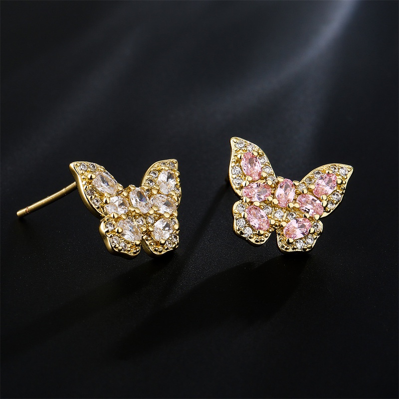 Fashion copper plated 18K gold zircon butterfly female fashion stud earrings