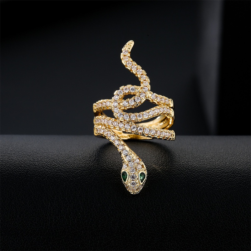 fashion AAA zircon snakeshaped open ring copperplated real gold jewelry