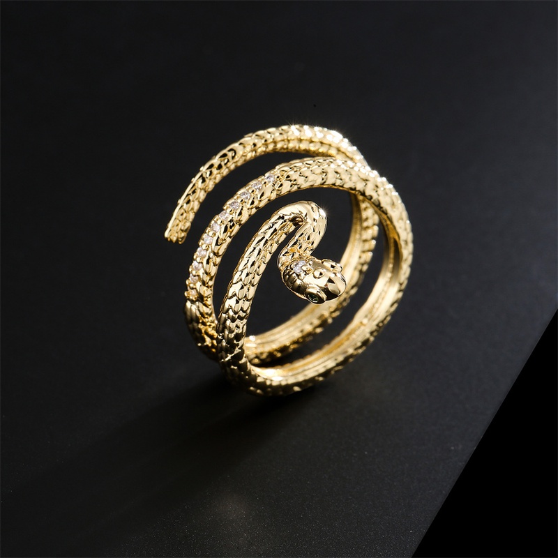 retro copper plated 18K gold bohemian snake shape zircon open ring