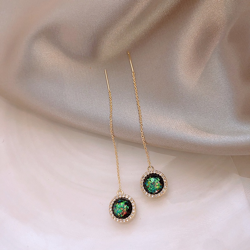 fashion long tassel earrings simple colorful gemstone alloy earrings