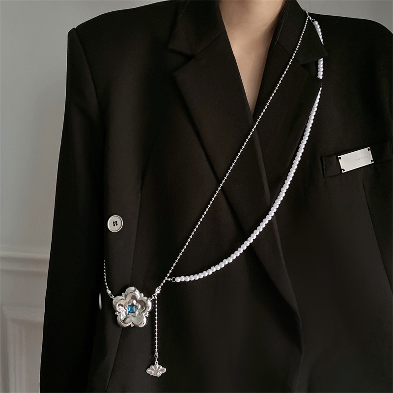 fashion rhinestonestudded flower pearl long necklace wholesale