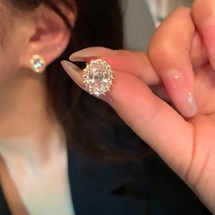 fashion inlaid diamond oval earring simple alloy ear studs