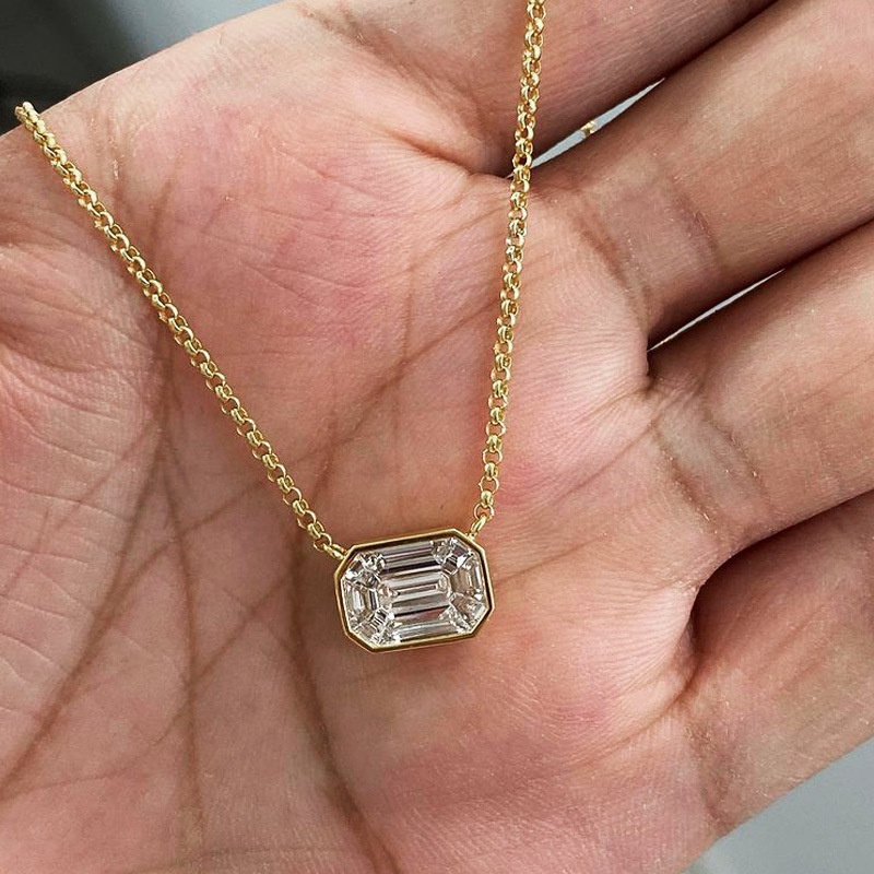 simple single layer rectangular zircon copper necklace wholesale