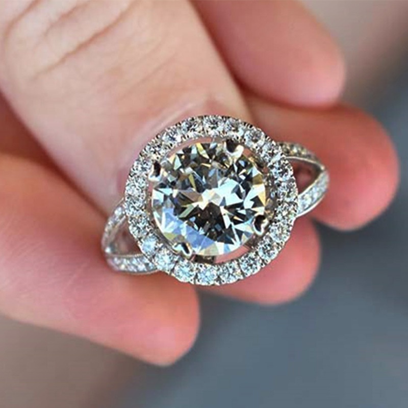 fashion wedding ring round inlaid large zircon copper ring