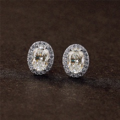 simple pigeon egg diamond zircon oval copper earrings female ear jewelry