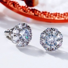 Nouveaux boucles d'oreilles exquises pleines de diamants fleur Zircon Cuivre Creative Femme