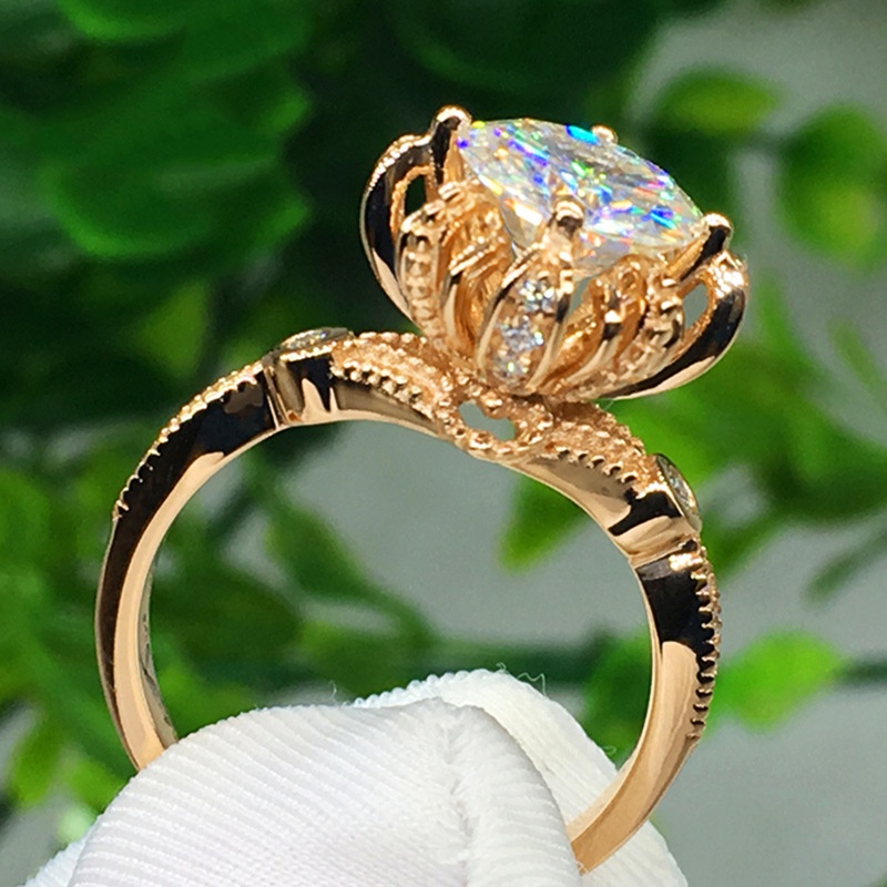 new ladies flower ring copper goldplated inlaid zircon engagement ring