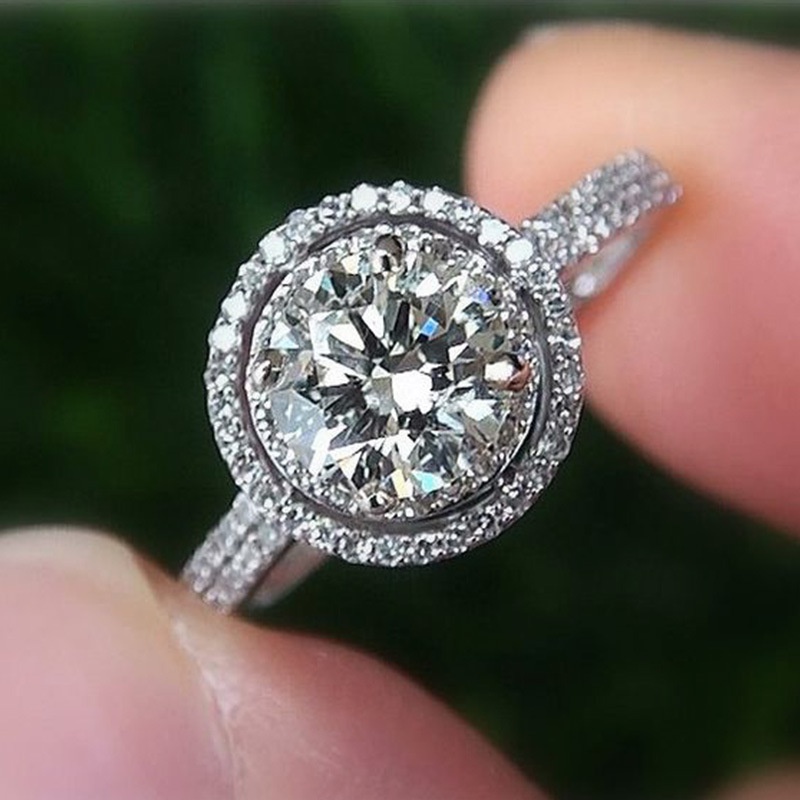 fashion copper microset round zircon full diamond ring female