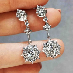 Korean fashion long tassel round diamond flower zircon copper earrings wholesale