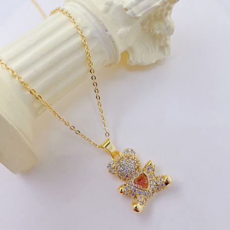 cute bear hug micro-encrusted zircon simple adjustable copper clavicle chain's discount tags