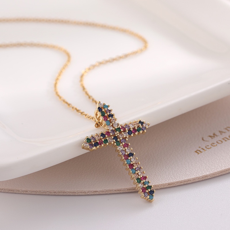 fashion jewelry microinlaid zircon cross shaped pendant necklace wholesale
