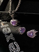fashion creative purple gem heartshaped alloy earrings necklacepicture6