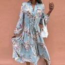 Fashion New VNeck Long Sleeve Printed Waist Swing Dresspicture9