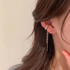 fashion simple zircon C-shaped long tassel alloy ear clip