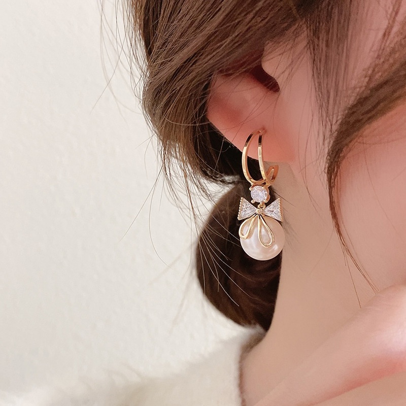 fashion pearl diamond bow earrings simple alloy earrings