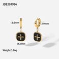 14K Gold Plated Stainless Steel Black Oil Drop Square Brand Cross Earringspicture11