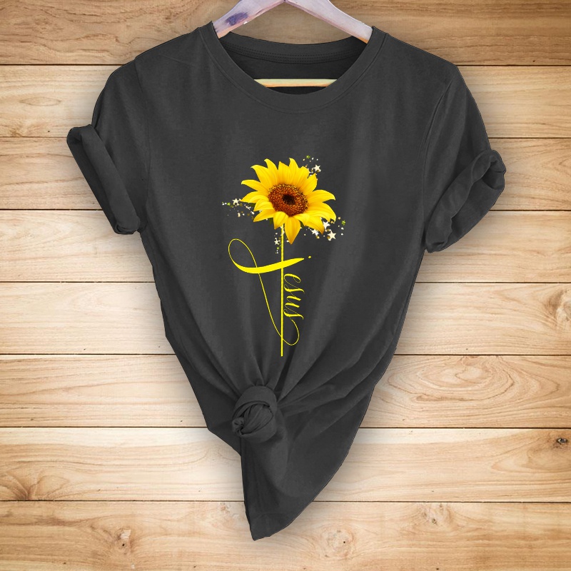 Fashion Letters sunflower print casual shortsleeved Tshirt women