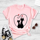 Fashion Two Cats Heart Print Casual Short Sleeve TShirt Womenpicture1