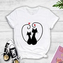 Fashion Two Cats Heart Print Casual Short Sleeve TShirt Womenpicture2