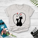 Fashion Two Cats Heart Print Casual Short Sleeve TShirt Womenpicture3