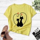 Fashion Two Cats Heart Print Casual Short Sleeve TShirt Womenpicture4