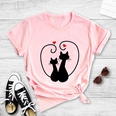 Fashion Two Cats Heart Print Casual Short Sleeve TShirt Womenpicture20