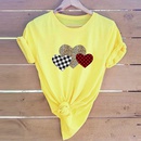 Colorblock Plaid Three Hearts Print Casual Short Sleeve TShirt Womenpicture5
