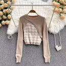 Houndstooth knitted sweater suspenders irregular longsleeved blouse top twopiece setpicture7