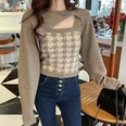 Houndstooth knitted sweater suspenders irregular longsleeved blouse top twopiece setpicture15