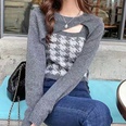 Houndstooth knitted sweater suspenders irregular longsleeved blouse top twopiece setpicture16