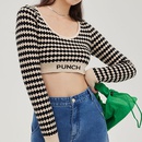 Lingge cropped navel short longsleeved striped knitted sweater womens toppicture6