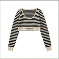 Lingge cropped navel short longsleeved striped knitted sweater womens toppicture16