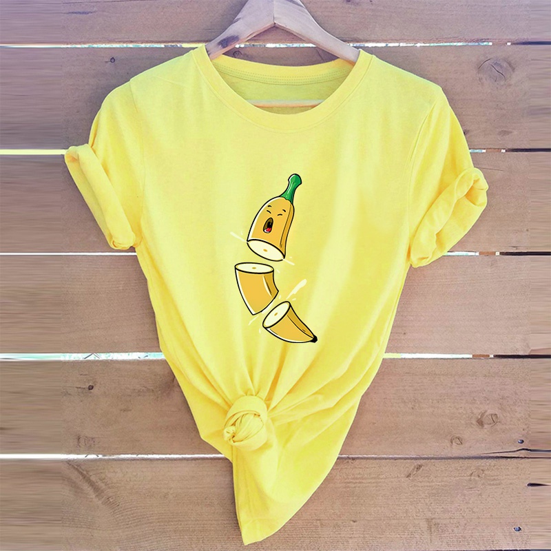 Fashion Funny Cut Banana Print Casual Short Sleeve TShirt Women
