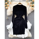 Fashion solid color splicing irregular retro slim thin knitted dresspicture6