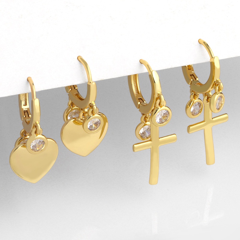 Fashion heart shaped cross simple copper earrings