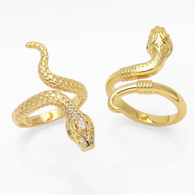 retro snake ring female copper plated 18K real gold diamond index finger ring