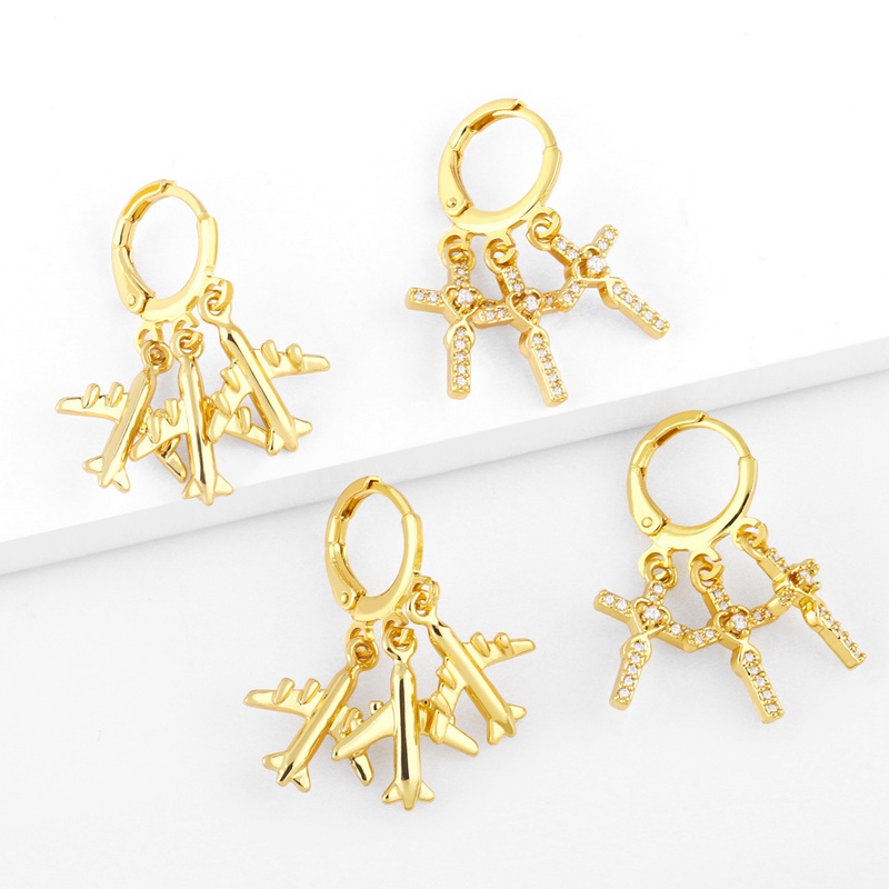 Fashion metal cross star copper airplane earrings