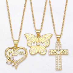 Letter MOM zircon creative cross heart-shaped butterfly pendant collarbone chain