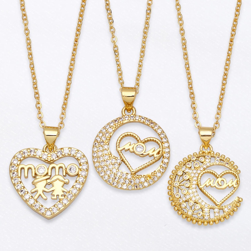 fashion zirconencrusted letter MOM heart pendant copper necklace wholesale
