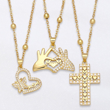 Gargantilla de joyas para el día de la madre, collar de cobre con cruz en forma de corazón para mamá's discount tags