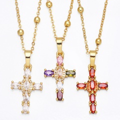 fashion cross shaped pendant micro-set colorful gem zircon necklace