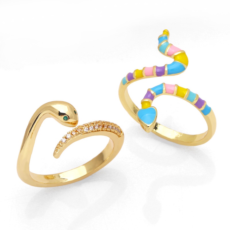 fashion snakeshaped open ring creative cute color drip oil copper ring female