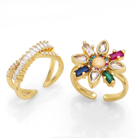 fashion copper inlaid color zircon flower cross ring female's discount tags