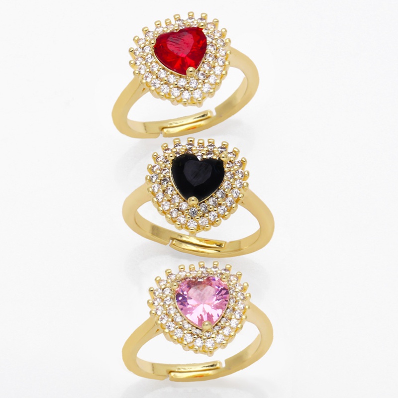 fashion geometric copper ring female full of diamond zircon heartshaped ring