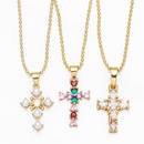 fashion pearl inlaid zircon cross shaped copper necklace wholesalepicture5